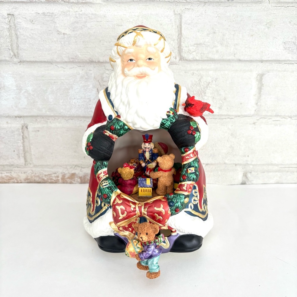 Traditions Wind Up Musical Santa Toys Bear In Front Moves Left To Right Ceramic